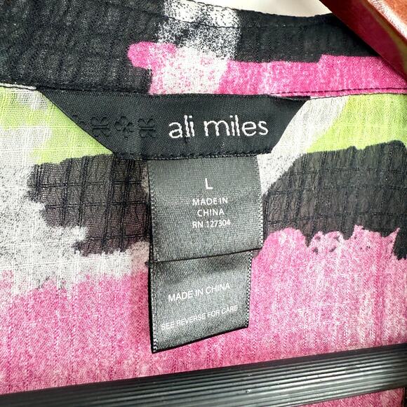 Ali Miles Sz Large Pink Black Tropical Wearable Art to Wear Blouse Shirt Top - Picture 2 of 8